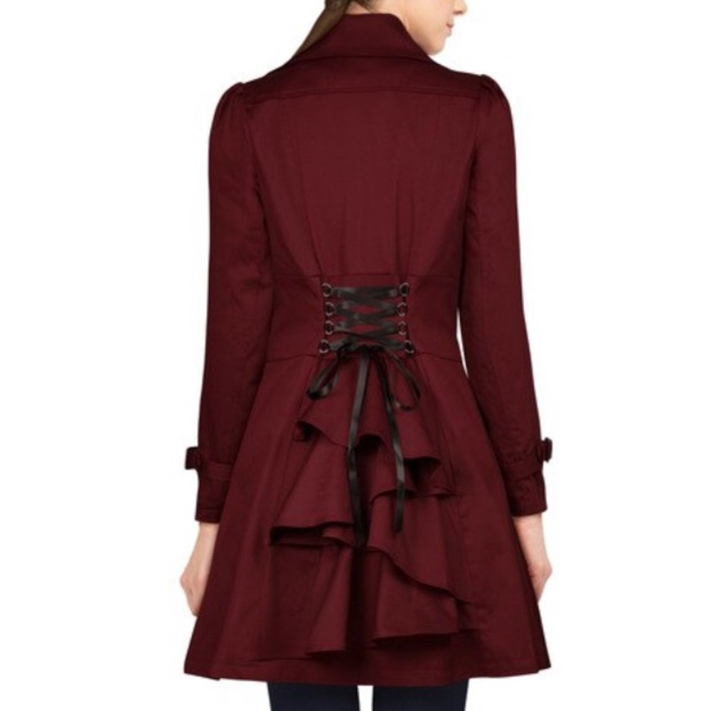 🍷 Lace Up Ruffled Jacket Burgundy🍷 - Picture 3 of 8